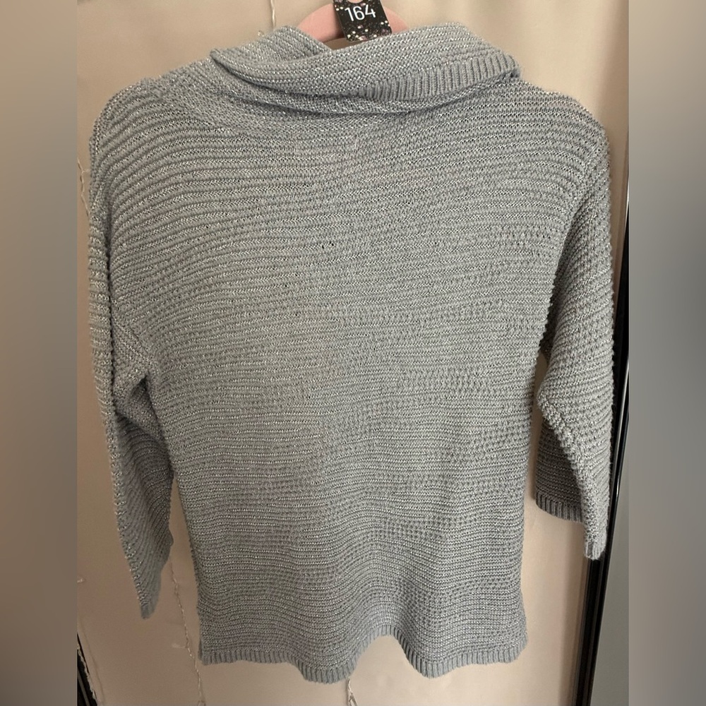 New York And Company Brand Gray Cowl Neck Sweater, Size Small, Metallic Thread. - Picture 2 of 4